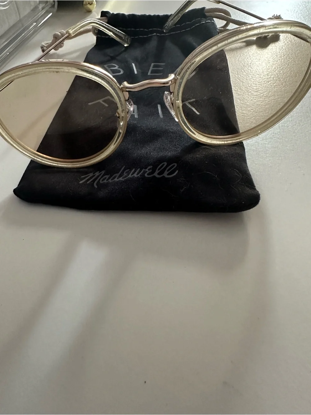 Madewell Clear Frame Round Sunglasses with Gold Accents
